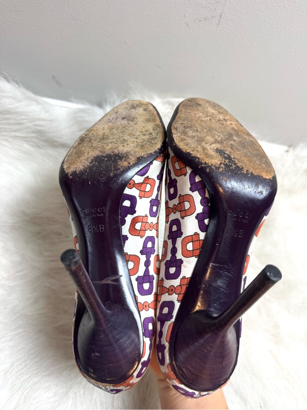 Gucci Vintage Satin Horsebit Crystal Open Toe Heels 8.5 - Picture 10 of 10